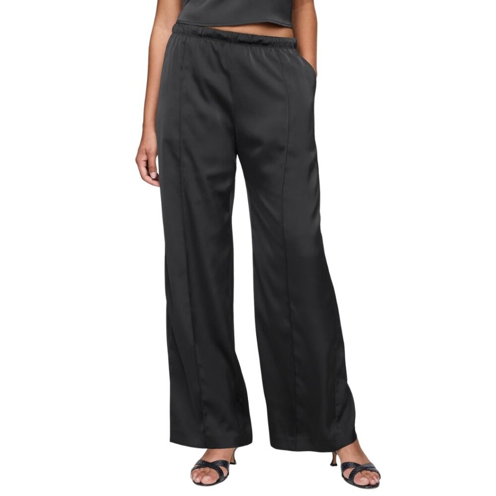 GAP Mid Rise Recycled Satin Seamed Pants - Black - Size L